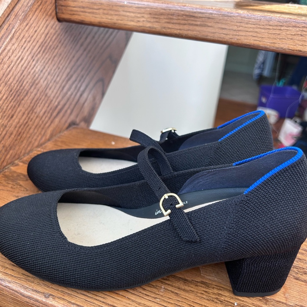 Rothy’s The Mary Jane Heel In black womens shoes chunky heels 7.5 block - Picture 6 of 9